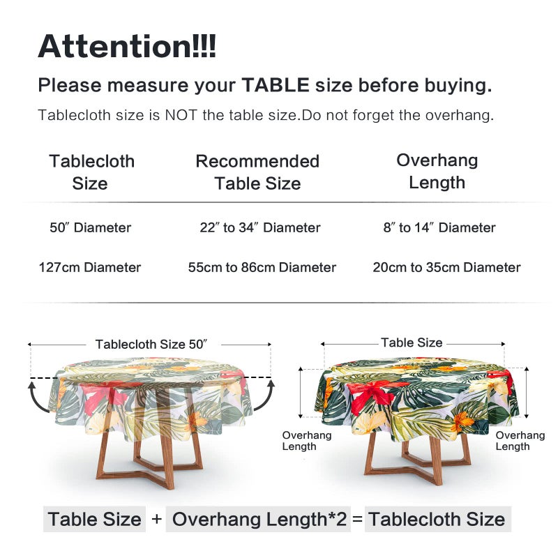 VVA Tropical Round Tablecloth, Hawaiian Palm Tree Hibiscus Flowers Plants Tablecloths, Aloha/Luau Theme Party, Wipeable Waterproof Table Cloth for Family Dinners Patio Outdoor/Outside Events 50x50 Inch - Image 3